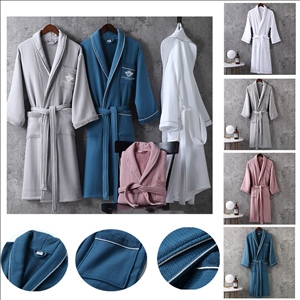 Waffle Weave Cotton Unisex Bathrobe with Belt